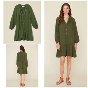 VGUC XiRENA Rainey Basil Olive Greenn Button-Up Shift Cotton Dress XS